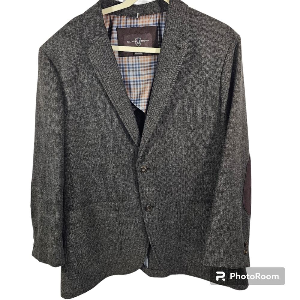 Black Brown 1826 Brown Herringbone Wool Blend Men's Blazer Size XL